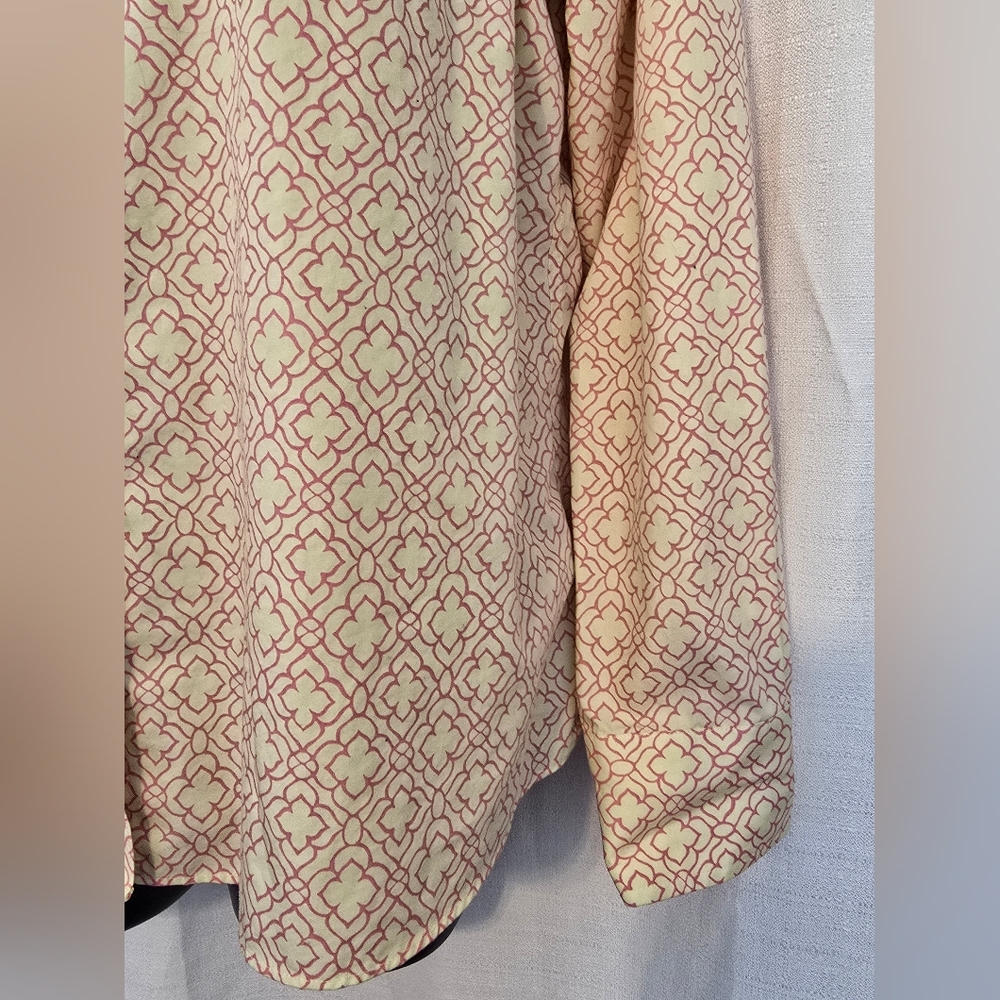 Lands' End Blouse - Pink Pale Yellow Pattern Baumwolle No Iron Supima Size 12 P - Picture 6 of 12